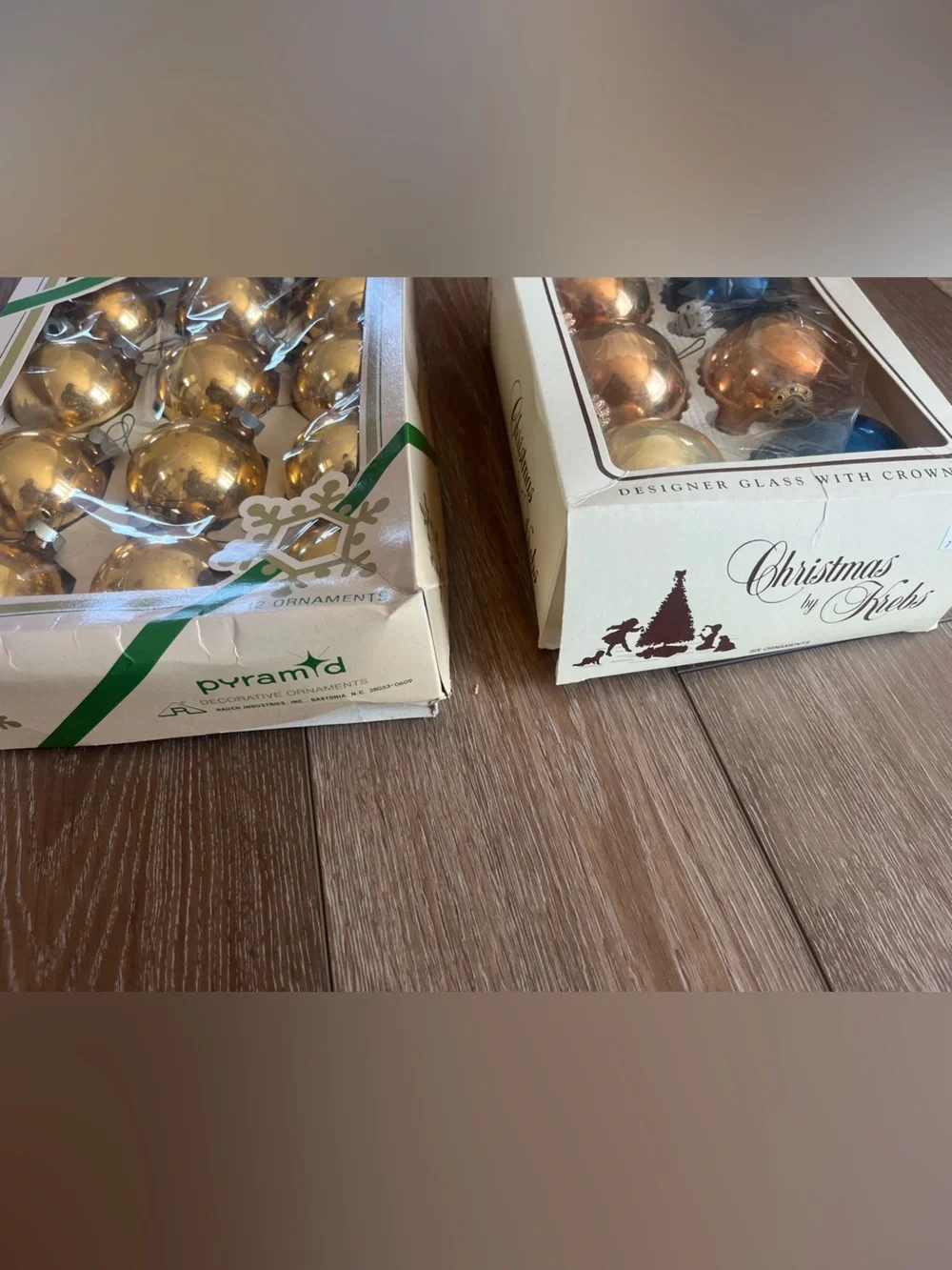 Vintage Christmas by Krebs and Pyramid Gold & Blue Ball Ornaments
